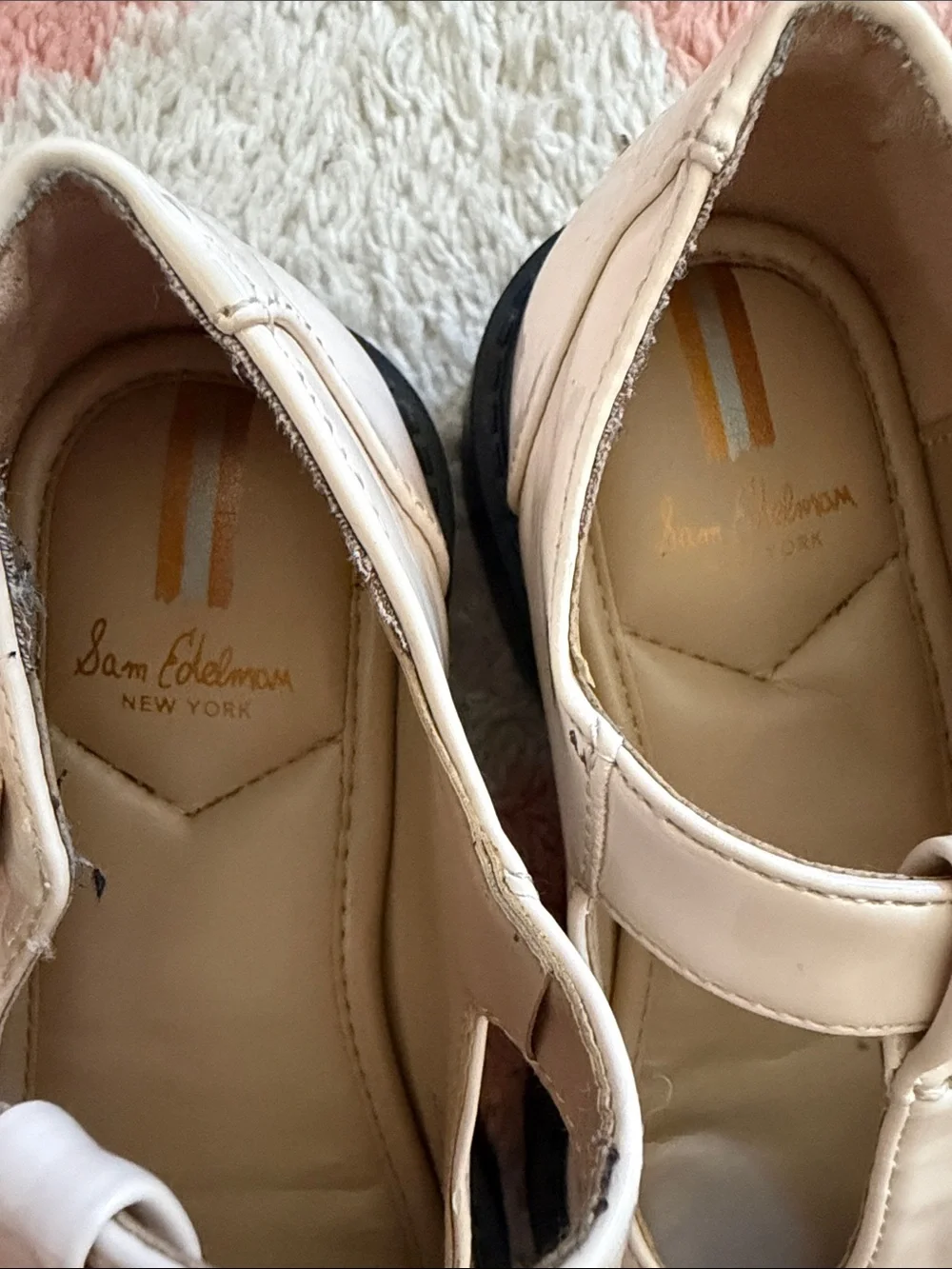 Sam Edelman Girls' Cream T-Strap Mary Jane Shoes with Black Sole
